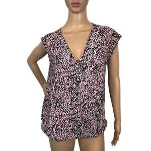 Halogen Multicolor Print Wrap Top Sleeveless V-Neck Blouse Shirt Office Career M
